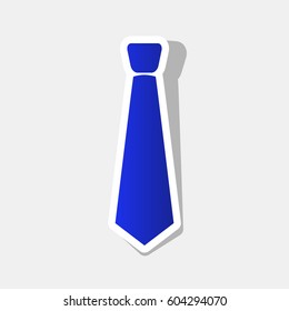 Tie sign illustration. Vector. New year bluish icon with outside stroke and gray shadow on light gray background.