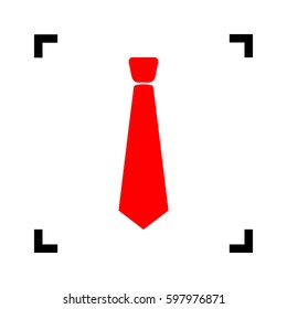 Tie sign illustration. Vector. Red icon inside black focus corners on white background. Isolated.
