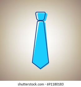 Tie sign illustration. Vector. Sky blue icon with defected blue contour on beige background.