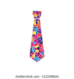 Tie sign illustration. Vector. Stained glass icon on white background. Colorful polygons. Isolated.