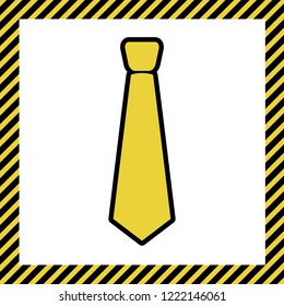 Tie sign illustration. Vector. Warm yellow icon with black contour in frame named as under construction at white background. Isolated.