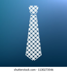 Tie sign illustration. Vector. White textured icon at lapis lazuli gradient background.