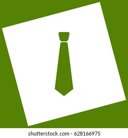 Tie sign illustration. Vector. White icon obtained as a result of subtraction rotated square and path. Avocado background.