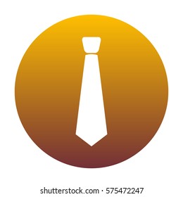 Tie sign illustration. White icon in circle with golden gradient as background. Isolated.