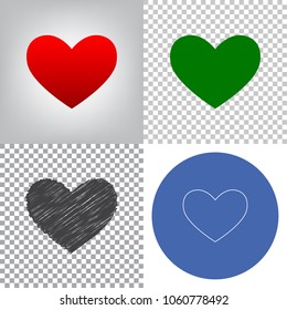 Tie sign. Vector. 4 styles. Red gradient in radial lighted background, green flat and gray scribble icons on transparent and linear one in blue circle.