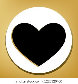 Tie sign. Vector. Black icon with light brown shadow in white circle with shaped ring at golden background.
