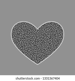 Tie sign. Vector. Black maze filled icon with white border at gray background.