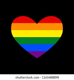 Tie sign. Vector. Icon with colors of LGBT flag at black background.
