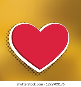 Tie sign. Vector. Magenta icon with darker shadow, white sticker and black popart shadow on golden background.