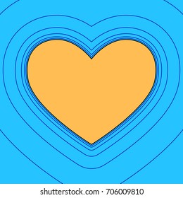 Tie sign. Vector. Sand color icon with black contour and equidistant blue contours like field at sky blue background. Like waves on map - island in ocean or sea.