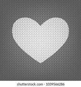 Tie sign. Vector. White knitted icon on gray knitted background. Isolated.