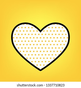 Tie sign. Vector. Yellow polka dot white icon with black contour at warm yellow background.