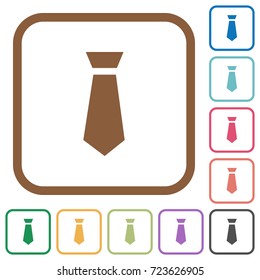 Tie simple icons in color rounded square frames on white background