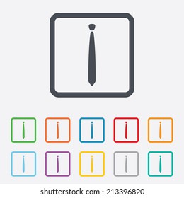 Tie slim sign icon. Business clothes symbol. Round squares buttons with frame. Vector