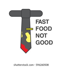 tie and spots, healthy food, fast food and clothes, obesity, health, harm, cheeseburger, hamburger, outline style, vector image, flat design,