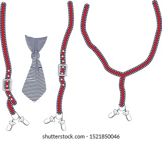 tie and suspenders on front and back t-shirt vector illustration