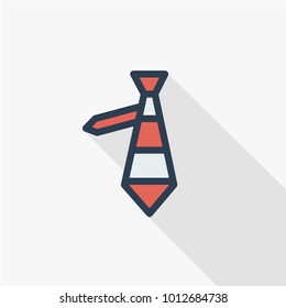 tie thin line flat color icon. Linear vector illustration. Pictogram isolated on white background. Colorful long shadow design.