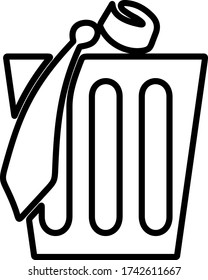 Tie in trash can icon. Illustration of employee kicked out of company. Boss firing worker sign. Layoff symbol for modern business concept and web, mobile design.
