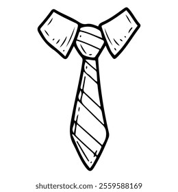 Tie under shirt collar hand drawn doodle. Accessory of men's classic suit. Clothes, wardrobe item. Business style. Vector line art illustration.