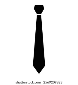 Tie vector icon. Necktie symbol for formal attire, business fashion, and office wear. Black silhouette isolated on white background.