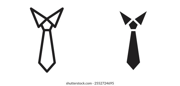 Conjunto de iconos de Vector de corbata negro relleno y estilo delineado.