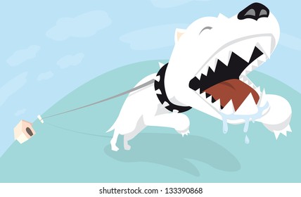 Tied angry dog