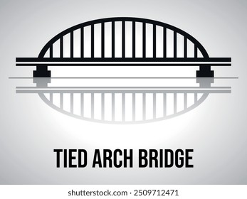 Silueta de puente de arco atado con una sombra. Vector sobre fondo gris.