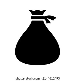 Tied bag icon. Black silhouette. Vertical front side view. Vector simple flat graphic illustration. Isolated object on a white background. Isolate.