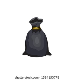 Tied up black plastic refuse full of garbage sack. Rubbish pack the symbol for zero waste and pollution reduce. Flat vector illustration isolated on white background.