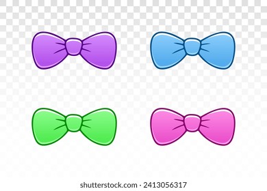 Tied bow. Bow icon. Bow tie. Bow tie for Man. Design Template. Vector icon. Father's day holiday. Tie icon. Colorful bows. Cartoon style.
