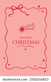Tied bow with stars background frame illustration, Design template for Christmas greeting card