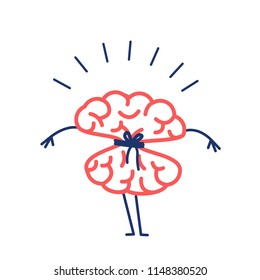 Tied brain with rope. Vector concept illustration of locked strangulation mind | flat design linear infographic icon red and blue on white background