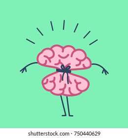 Tied brain with rope. Vector concept illustration of locked strangulation mind | flat design linear infographic icon on green background