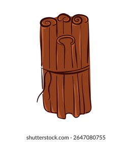 Tied up a bunch of cinnamon stick in flat style isolated on a white background.