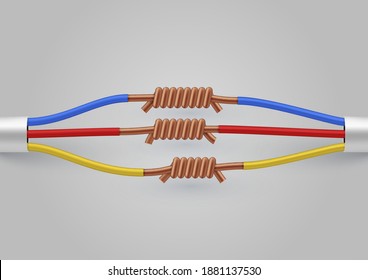 Cables eléctricos ajustados o agrupamiento de cables. Grupo de colores de cable eléctrico, tecnología de herramientas de conexión. Ilustración de cables de vector