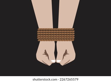 Tied Hands in the dark concept. Editable Clip Art