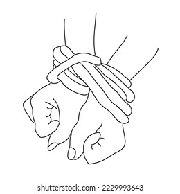 Tied hands.  There is no freedom.  Captivity.  Vector image.  Unique image.  Hands tied with rope.