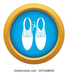 Tied laces on shoes joke icon blue vector isolated on white background for any design