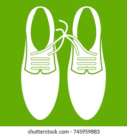 Tied laces on shoes joke icon white isolated on green background. Vector illustration