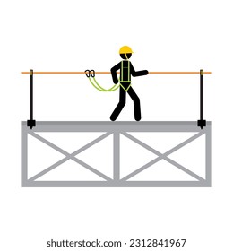 Amarra el mazo de cables de seguridad al salvavidas. Ilustración vectorial, signo y símbolo para trabajar a la altura.