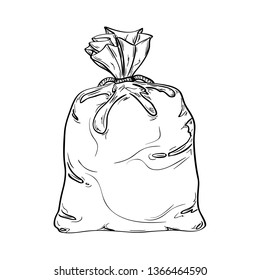 Tied old sack. Sketch of the sack full of something.