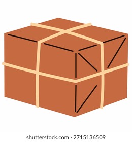 Gebundenes Paket oder Verpackungspaket im flachen handgezeichneten Stil für sichere Liefer- und Verpackungskonzepte. Ideal für Geschenkversand, Kurierbilder und Logistikillustrationen.