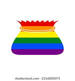 Tied pouch bag sign. Rainbow gay LGBT rights colored Icon at white Background. Illustration.