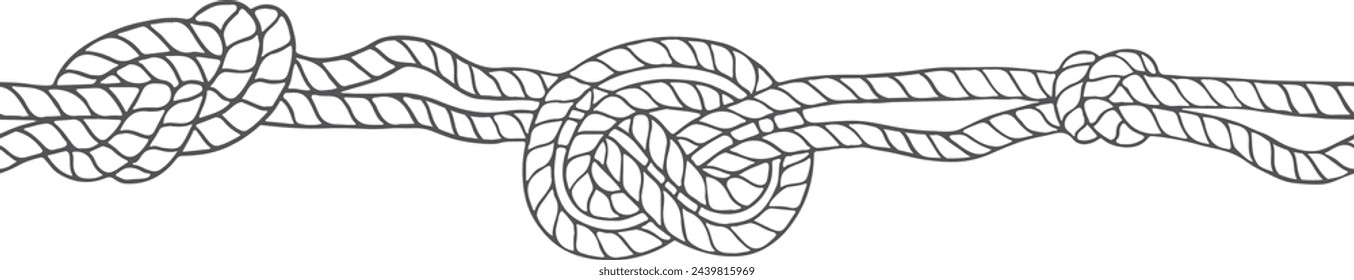 Tied rope knots horizontal border. Seamless ornament