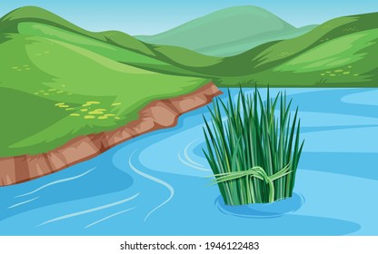 tied wheat grass floating on river. Persian 13th of Farvardin traditional event. (13 bedar)