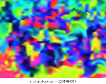 Tie-dye background. Multicolor psychedelic ornament in 60s 70s style. Blue, yellow, green, red spots and stains. Bokeh Paint banner. Blurred image with color gradients. Vector stock illustration