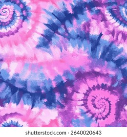 Tie-dye pattern with pink, purple, and blue swirls. tie-dye seamless pattern, shibori style, vector illustration, doodle summer, kids and baby designs for print fabric.
