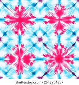 Tie-dye pattern, symmetrical design, pink and blue colors, white background. tie-dye seamless pattern, shibori style, vector illustration, doodle summer, kids and baby designs for print fabric.