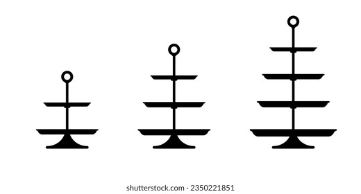 Tier cupcake stand silhouette icon set. Clipart image isolated on white background
