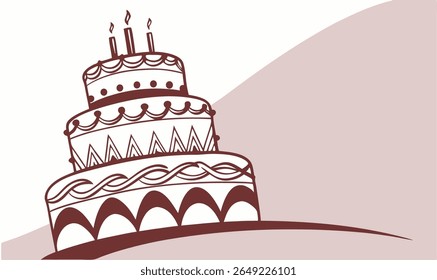 "Tiered Cake Illustration Artistic Birthday Cake Line Art with Candles"